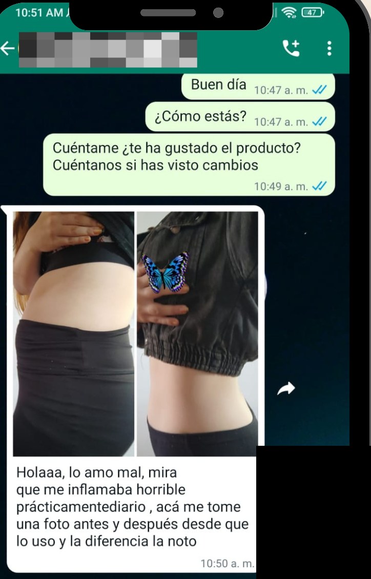 Conversación real de WhatsApp con una clienta que comparte su experiencia con Coli