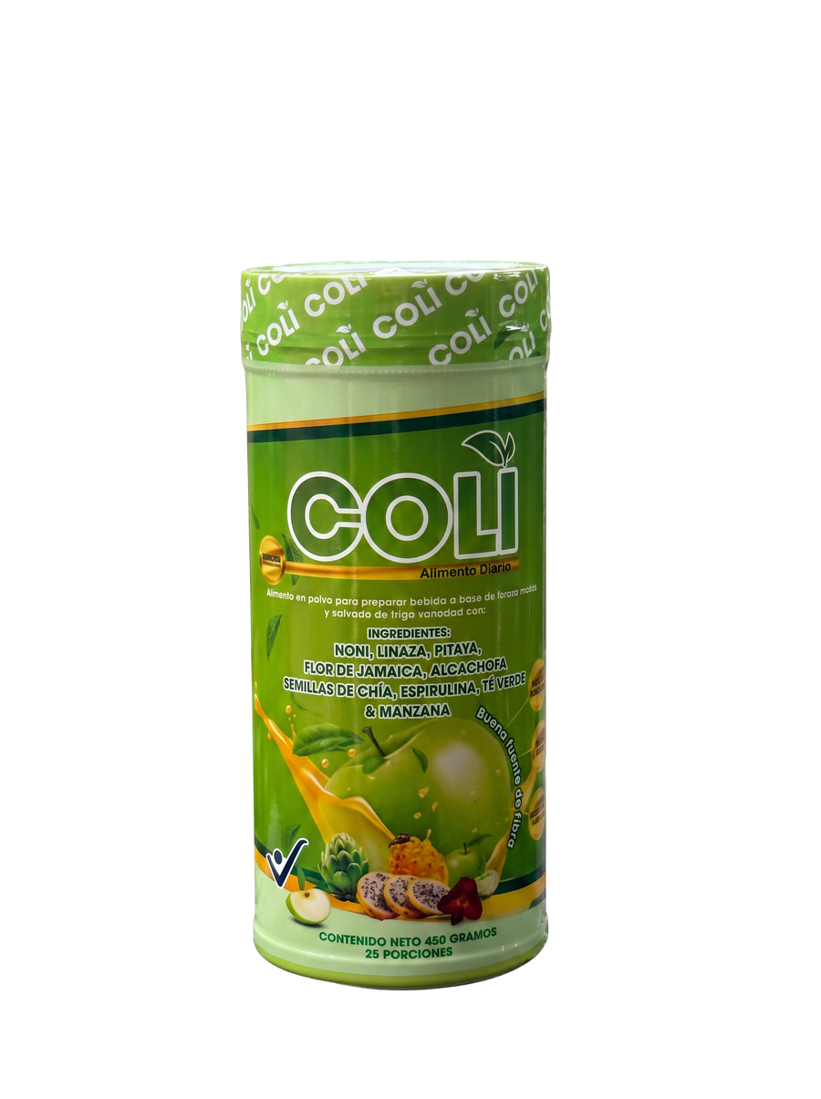 Envase original de COLI, alimento diario en polvo